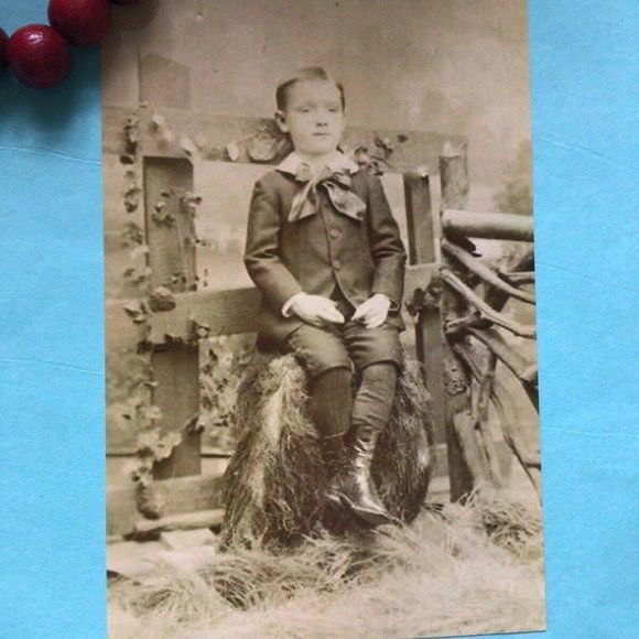 Creepy Posed Death Photo Victorian Era Reprint Sepia Boy Against Fence Eyes Open - Picture 8 of 8
